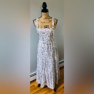 ZARA WHITE & BLACK FLORAL PRINT MAXI DRESS TIE BACK